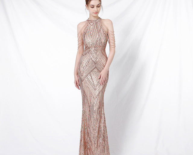 Backless Lace Evening Dress Women Party Long Wear Sequin Fishtail Silk Sexy Dresses Gowns for Women Evening Dresses Elegant - NEWYORKLISTED