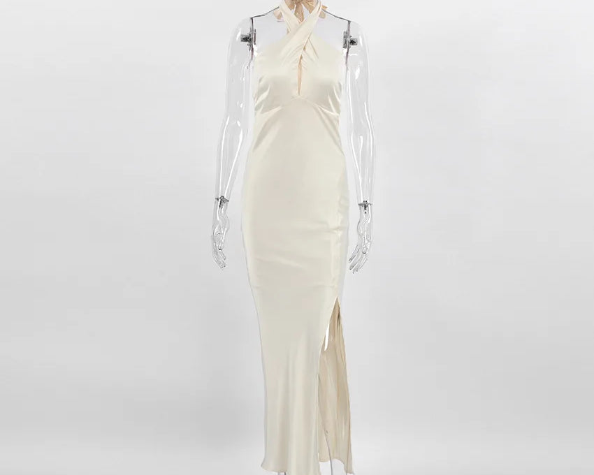 Women's Clothes Ladies Evening Slip Dresses Women New Sexy Night Club Party Cutout Casual Silky Midi a Neck Wrap Dress - NEWYORKLISTED