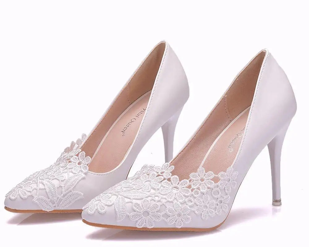 White Lace High Heels Wedding Shoes Bride Party Shoes Women Pumps Paltform Ladies Sandals Bridal Shoes Ankle Strap Wedges - NEWYORKLISTED