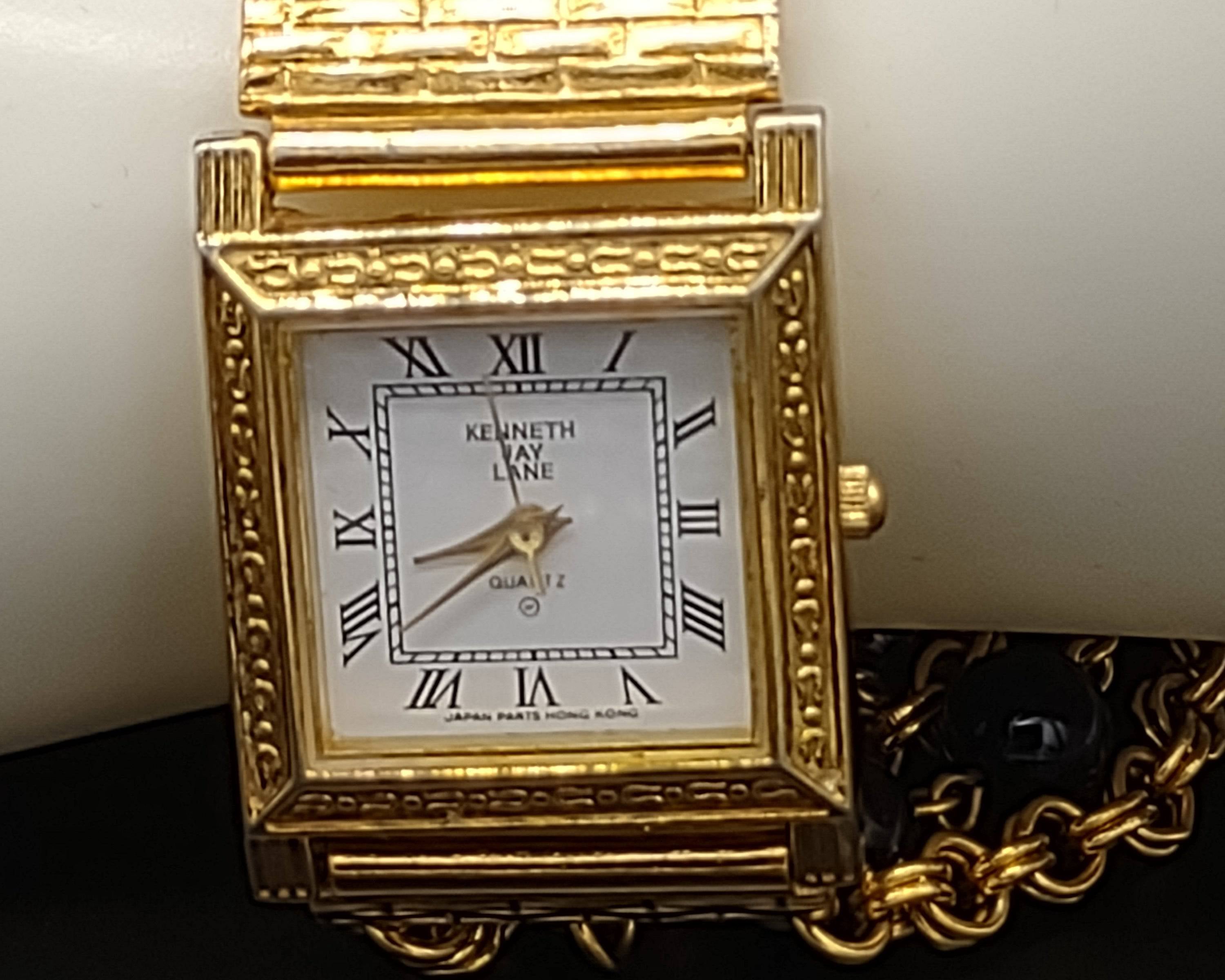 NEWYORKLISTED VINTAGE - Kenneth Jay Lane Gold Tone Faux Onyx Beads Bracelet Watch - NEWYORKLISTED