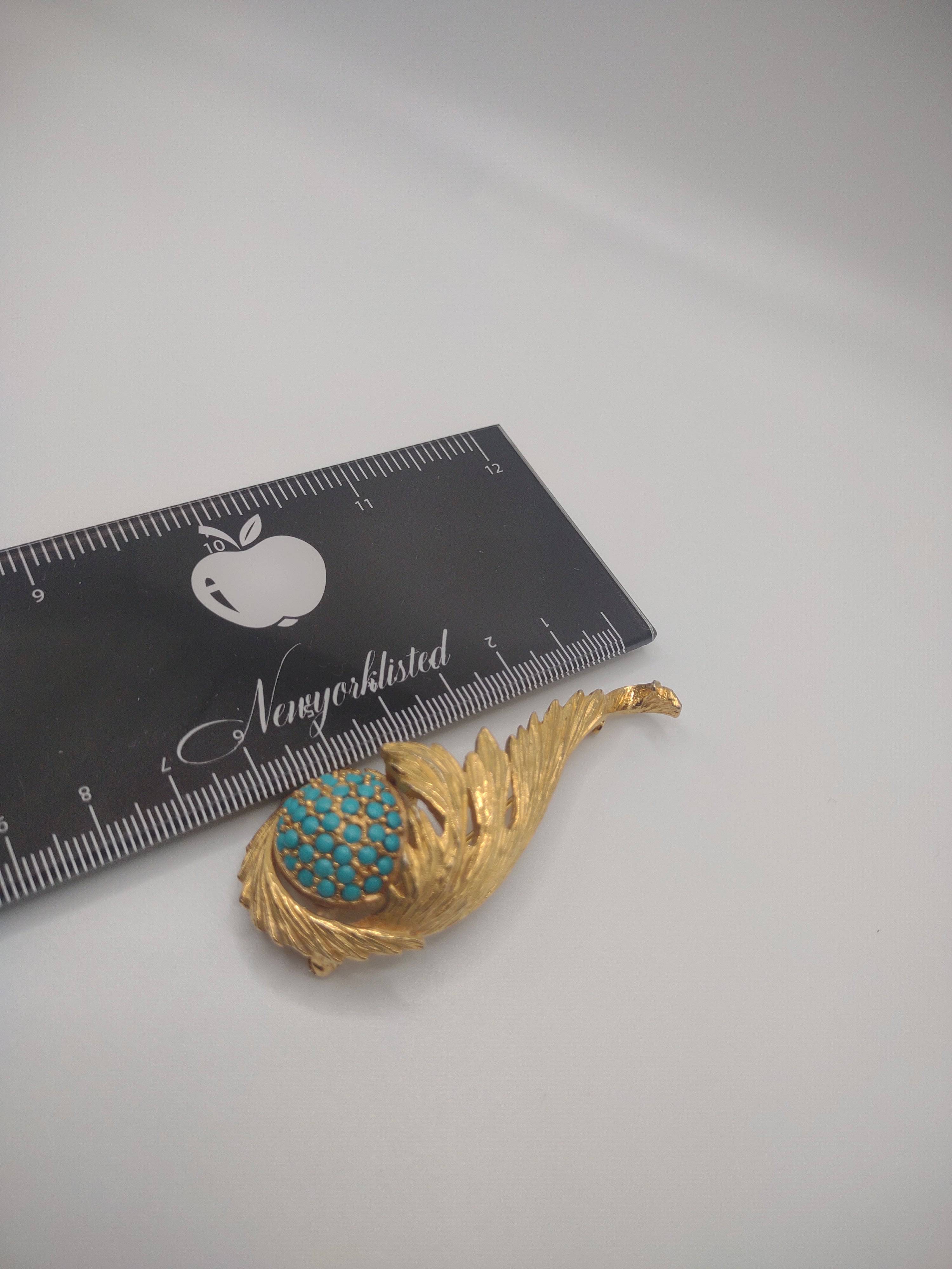 Elegant Hattie Carnegie Gold Tone Swirl Brooch with Simulated Turquoise Stones - NEWYORKLISTED