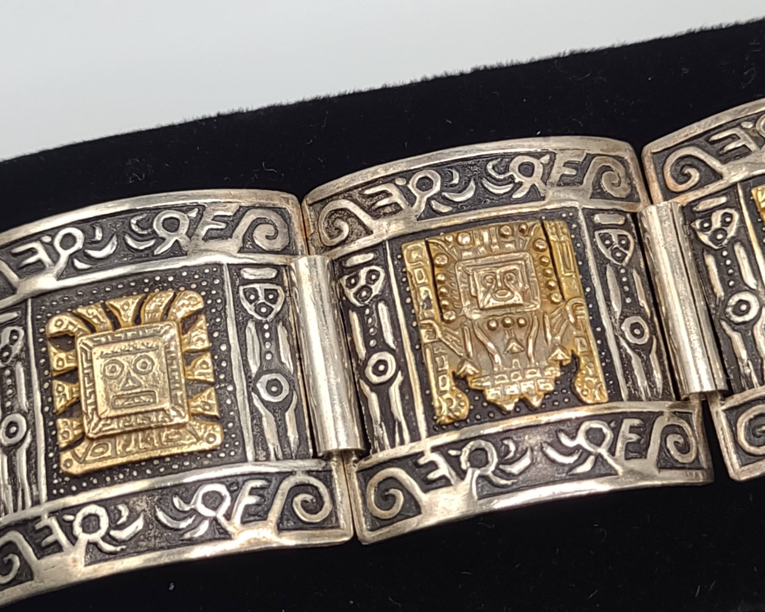 NEWYORKLISTED Vintage Jewelry Collection - Aztec Majesty Sterling Silver Bracelet - NEWYORKLISTED