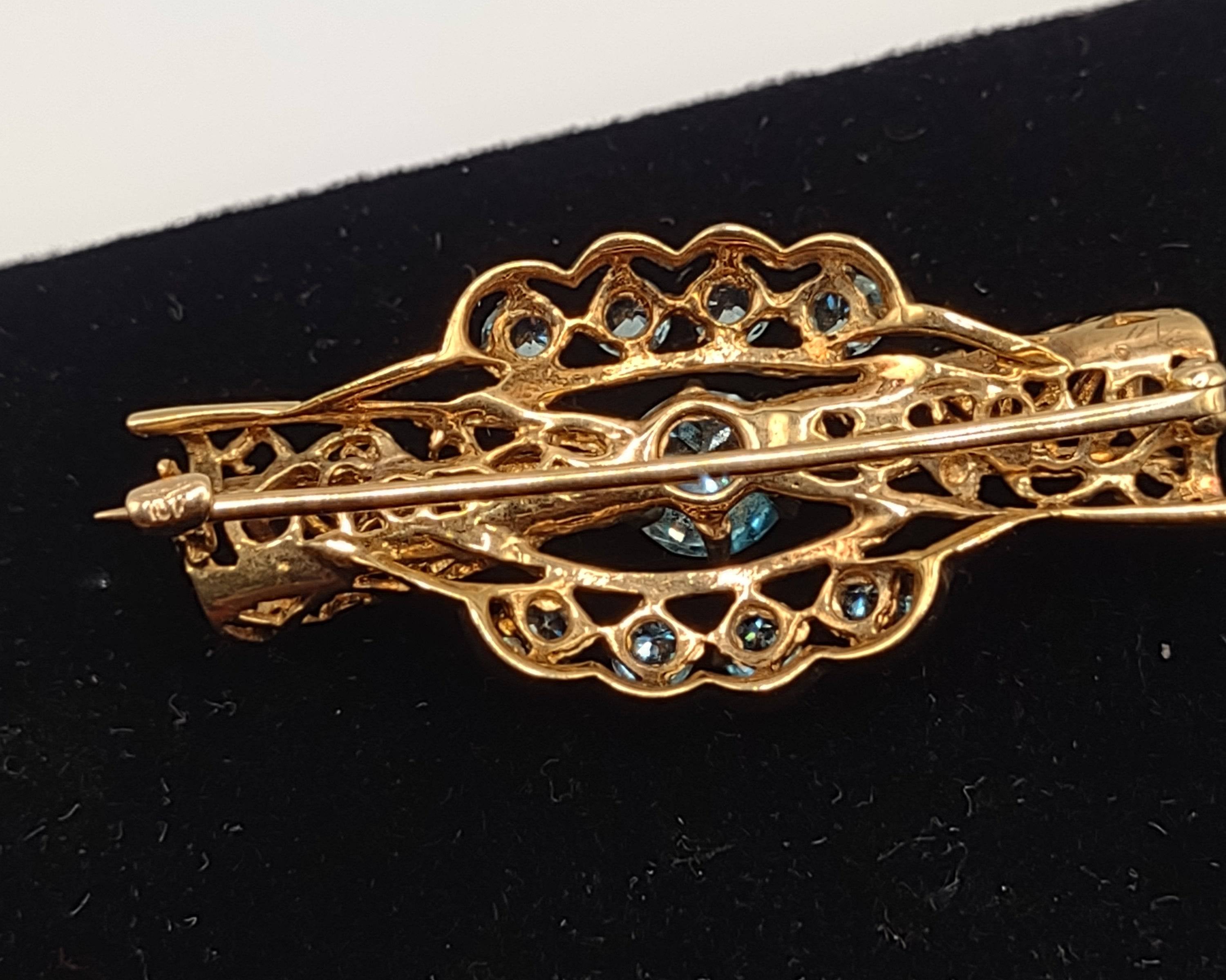 NEWYORKLISTED Vintage Jewelry Collection - Late 1920s Aquamarine Candy Delight 10K Gold Brooch - NEWYORKLISTED