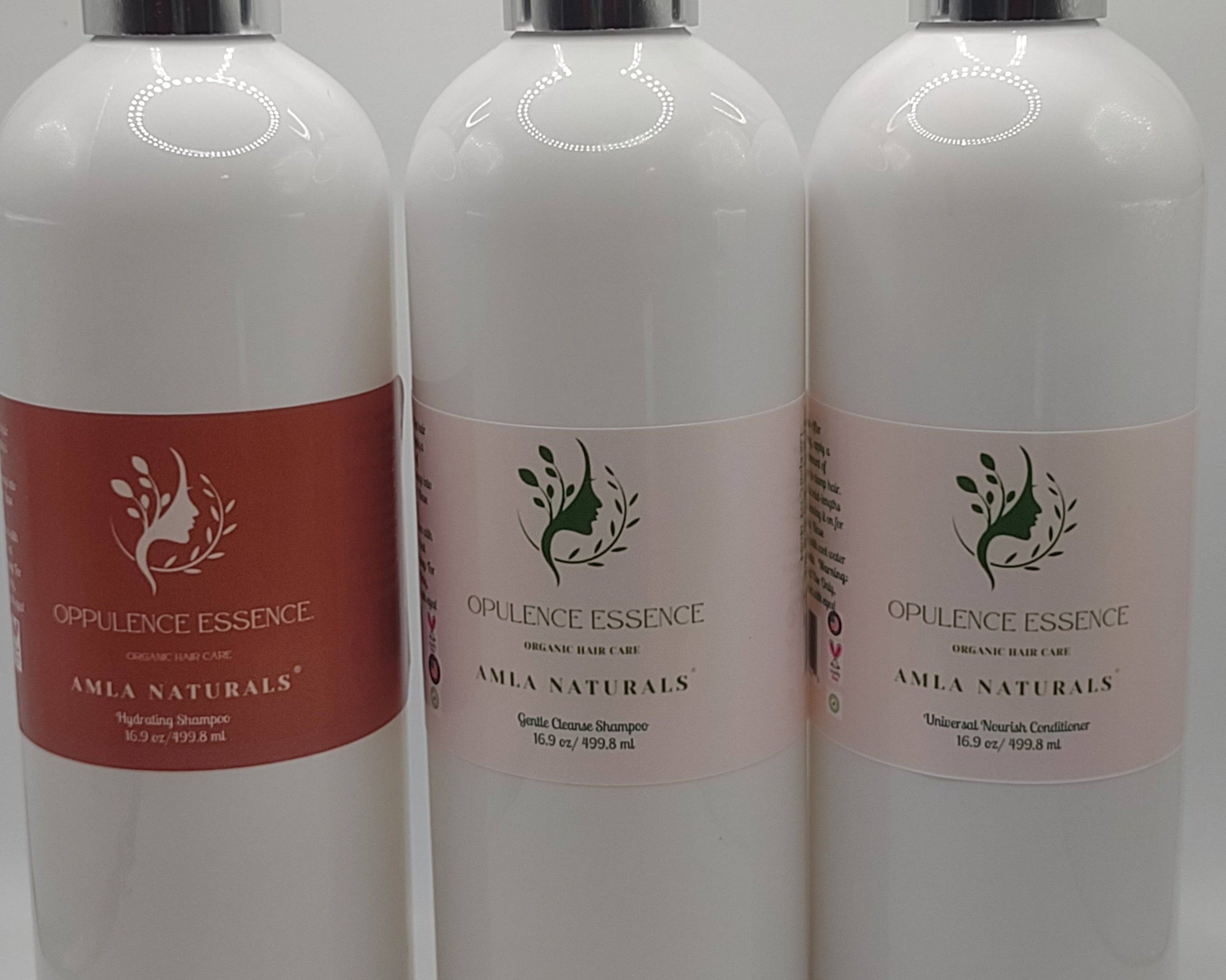 AMLA NATURALS OPULENCE ESSENCE HYDRATING SHAMPOO, Gentle Cleanse Shampoo, and Universal Nourish Conditioner