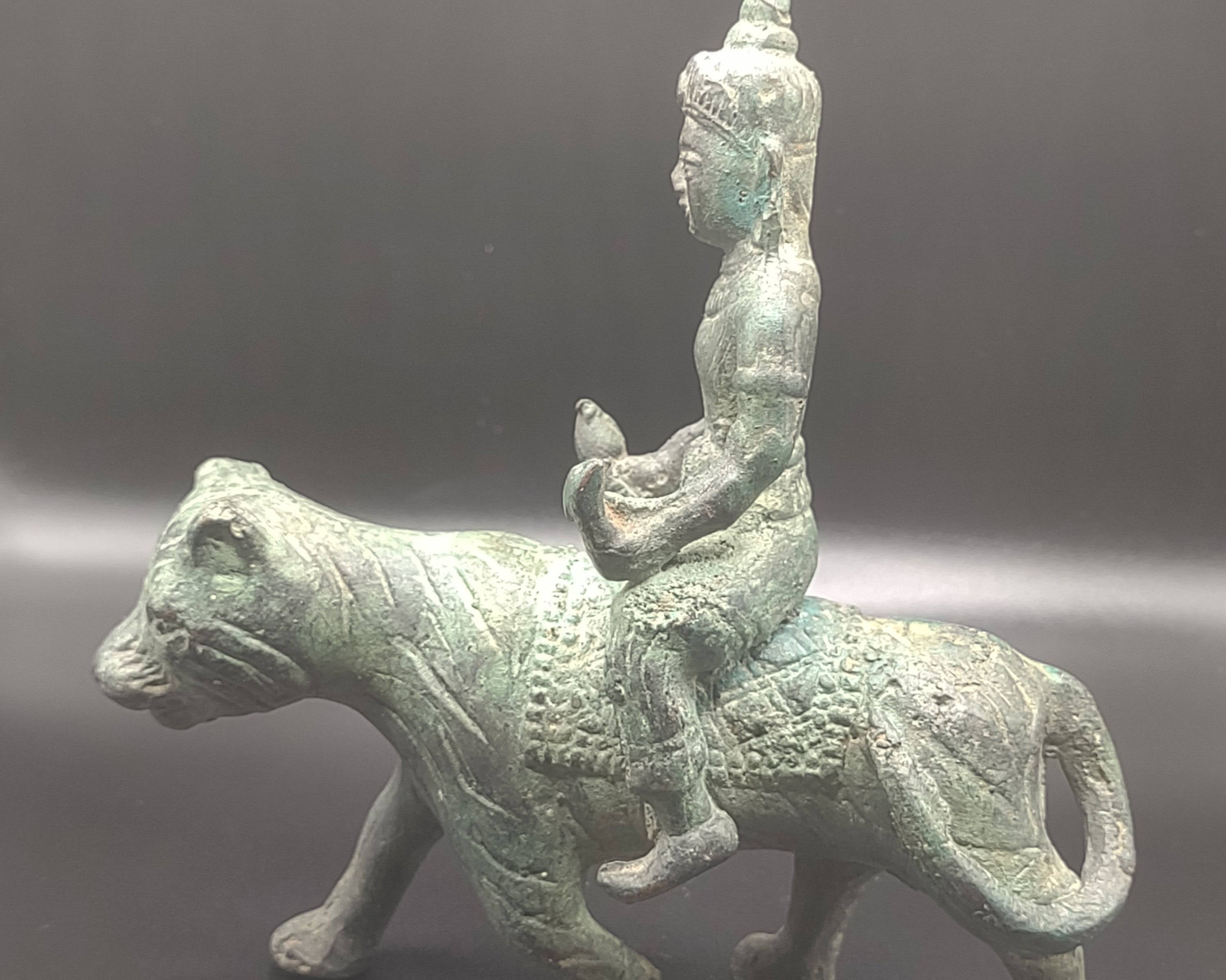 NEWYORKLISTED UNIQUE FINDS 19th Century Bronze Thai Buddha Riding a Tiger with Falcon - NEWYORKLISTED