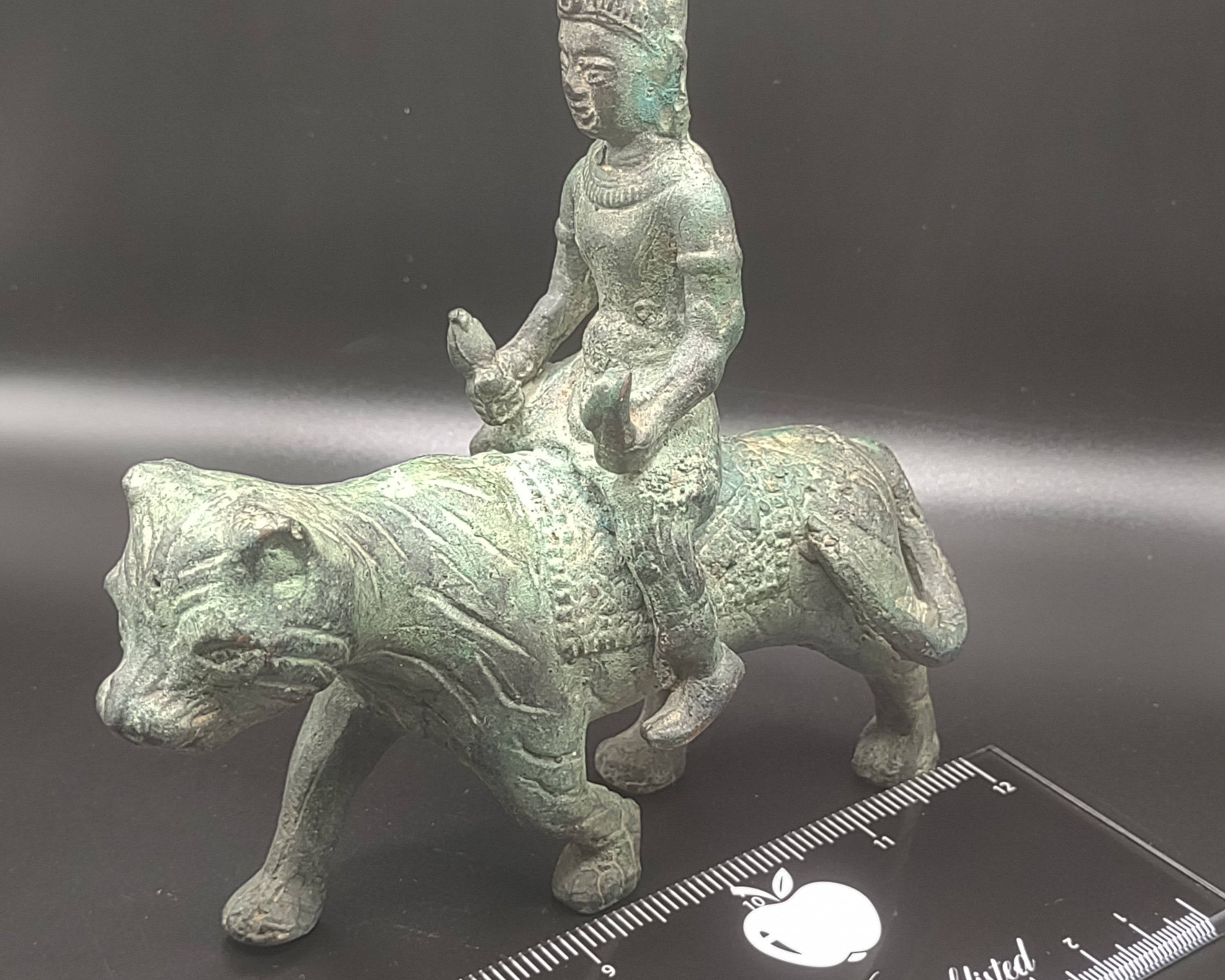 NEWYORKLISTED UNIQUE FINDS 19th Century Bronze Thai Buddha Riding a Tiger with Falcon - NEWYORKLISTED