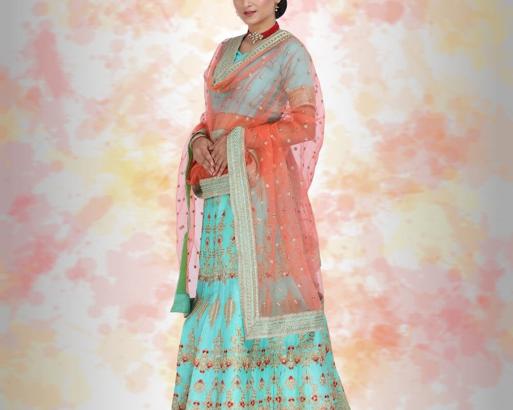 Raw Silk Lehenga Choli - Blue - NEWYORKLISTED