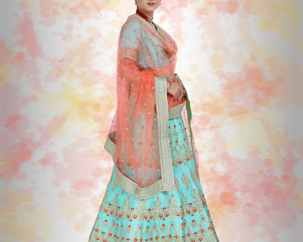 Raw Silk Lehenga Choli - Blue - NEWYORKLISTED