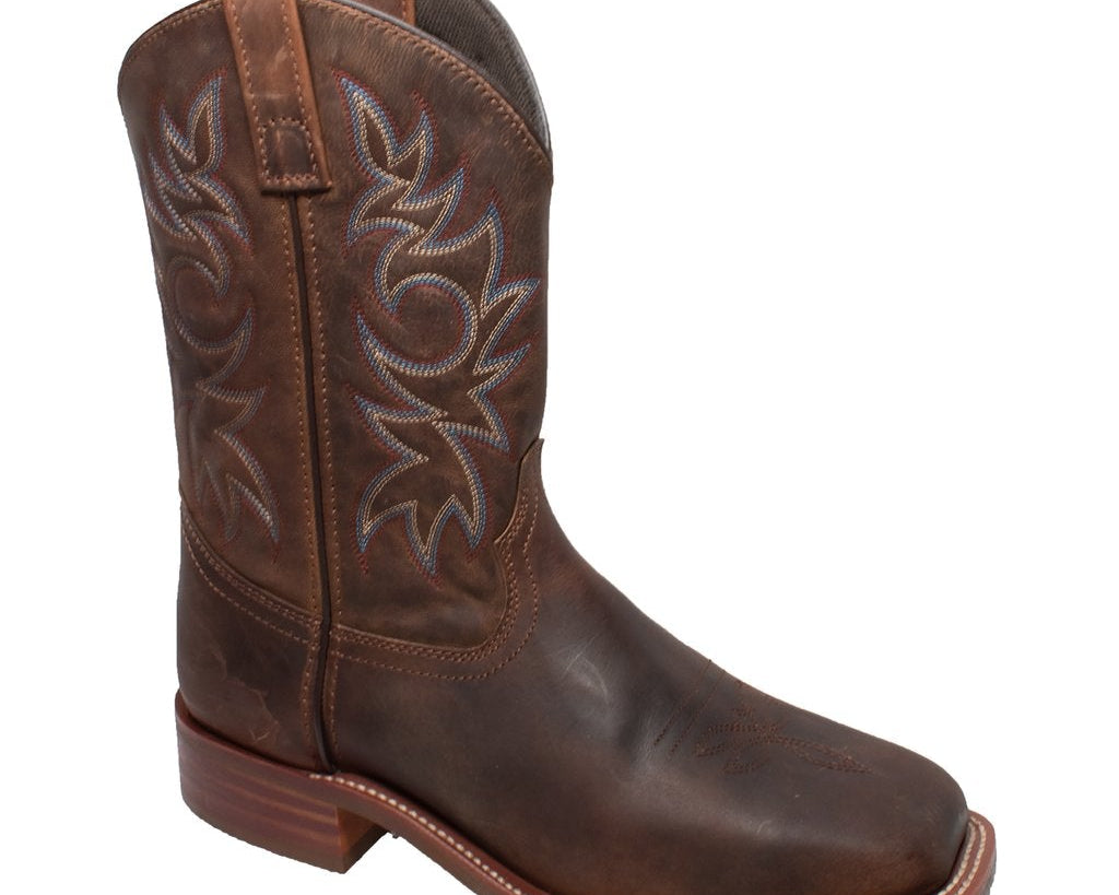 Men's 11" Western Sqaure Toe Brown Leather Boots-1