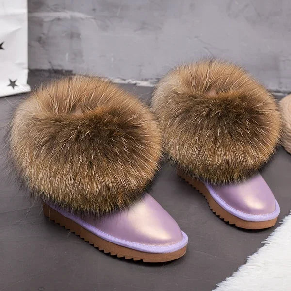 G&Zaco Luxury Winter Snow Boots Women Natural Real Fox Fur Boots Waterproof Genuine Suede Leather Boots Black Flat Short Boot - NEWYORKLISTED