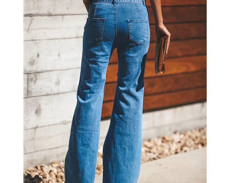 Blue Tie Waist Flare Jeans Women Slim Denim Trousers Vintage Clothes 2021 Spring High Pants Belted Stretchy Wide Leg - NEWYORKLISTED