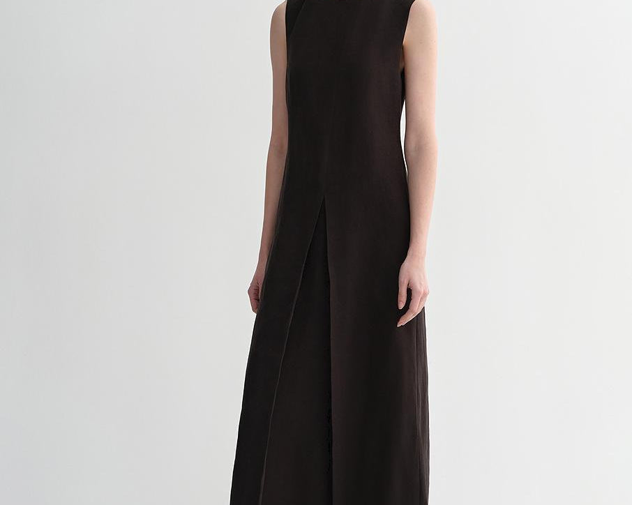 Mulberry Silk Sleeveless Round Neck Oblique Pleated A-Line White Dress - NEWYORKLISTED