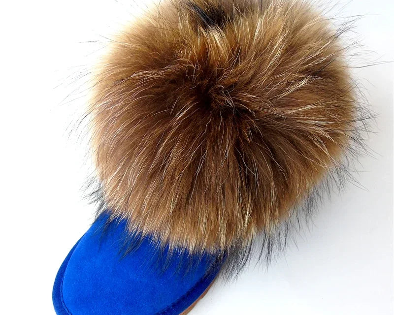 G&Zaco Luxury Winter Snow Boots Women Natural Real Fox Fur Boots Waterproof Genuine Suede Leather Boots Black Flat Short Boot - NEWYORKLISTED