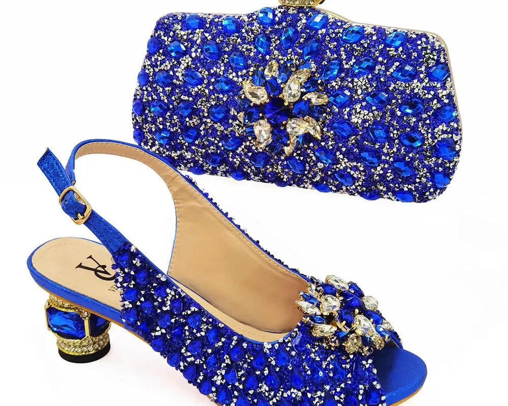 Ladies Italian Leather Shoe and Bag Set Blue Color Italian Shoe With Matching Bag Set 2022 Nigerian Shoes and Bag Set for Party - NEWYORKLISTED