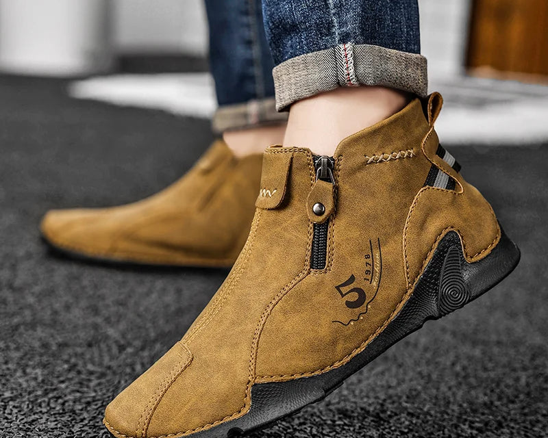 Winter New Chelsea Men's Boots Suede Ankle Boot British Style Leather Boots Men Fashion Boots Soft Sole Round Head Wedding Boots - NEWYORKLISTED