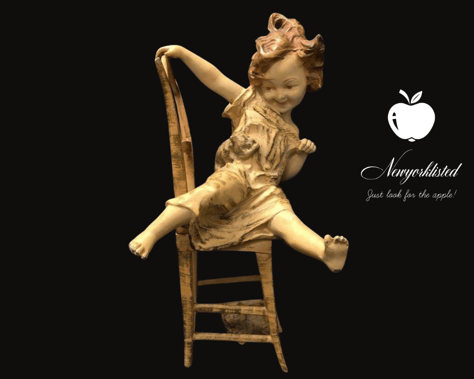NEWYORKLISTED UNIQUE FINDS COLLECTION: Vintage Juan Clara Figurine: Girl on Chair with Cats – Rare and Original Artwork - NEWYORKLISTED
