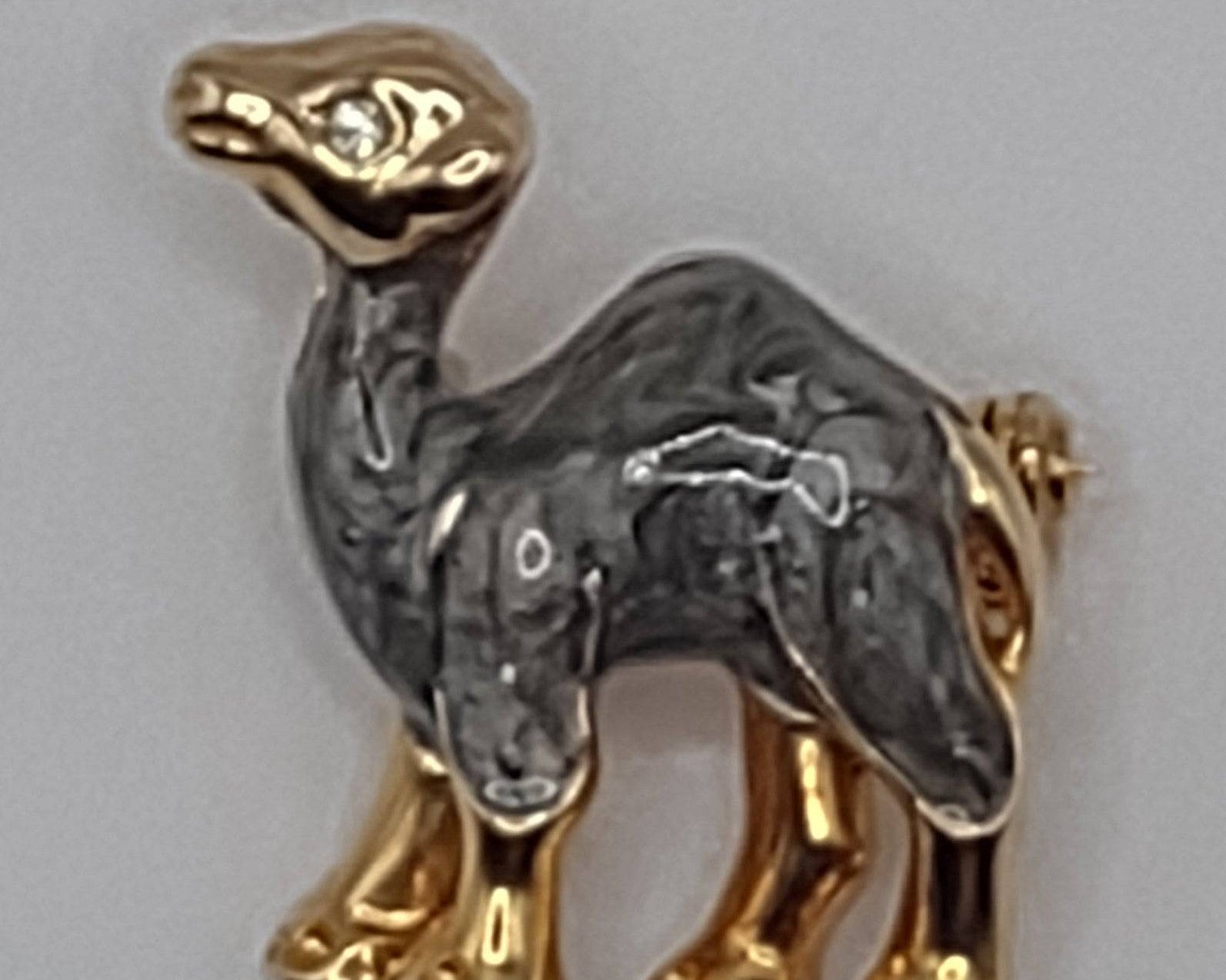 NEWYORKLISTED VINTAGE JEWELRY COLLECTION: Vintage Made in Austria Gold-Plated and Green Enamel Camel Brooch Pin - NEWYORKLISTED