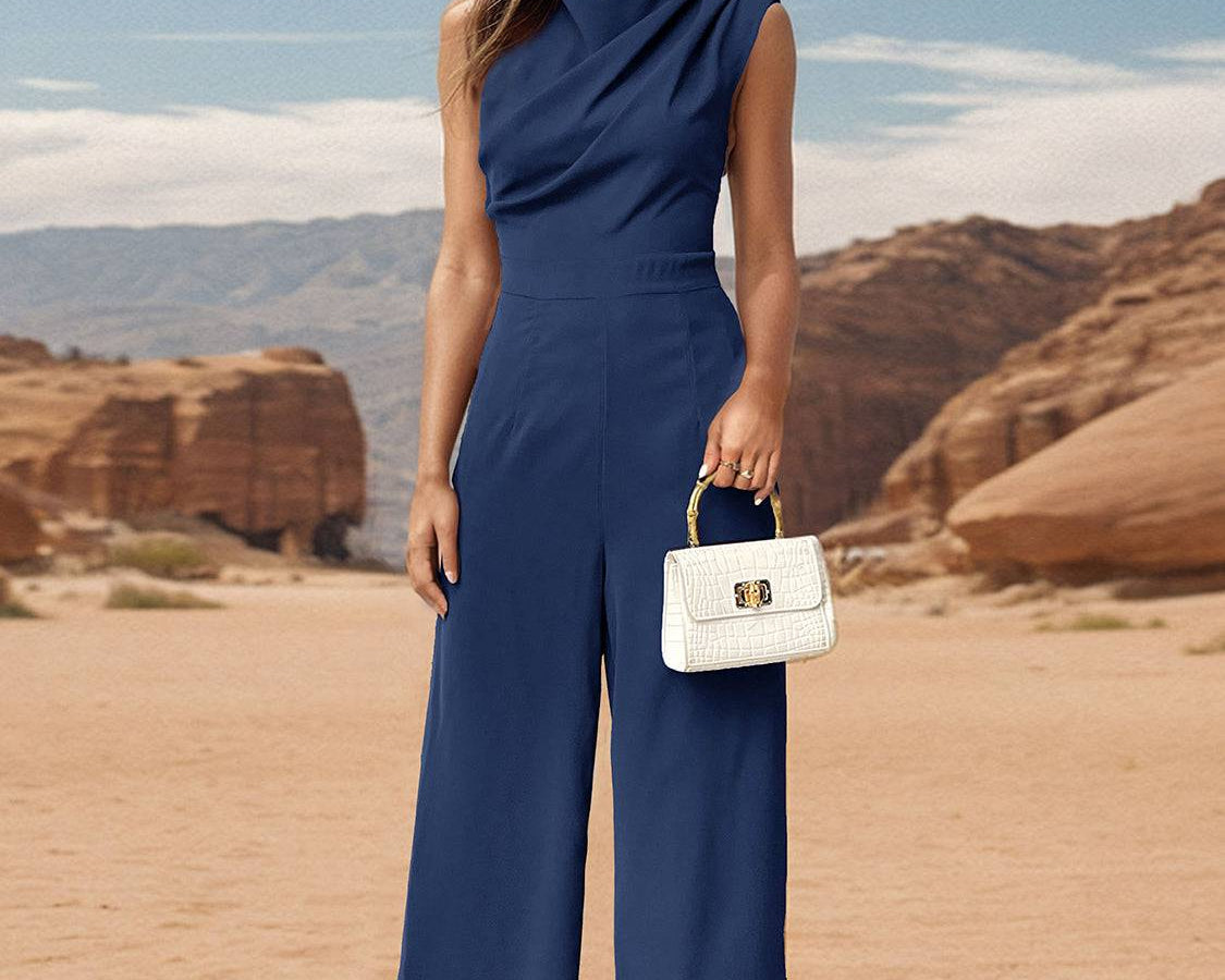 Perfee Ruched Mock Neck Sleeveless Jumpsuit - NEWYORKLISTED