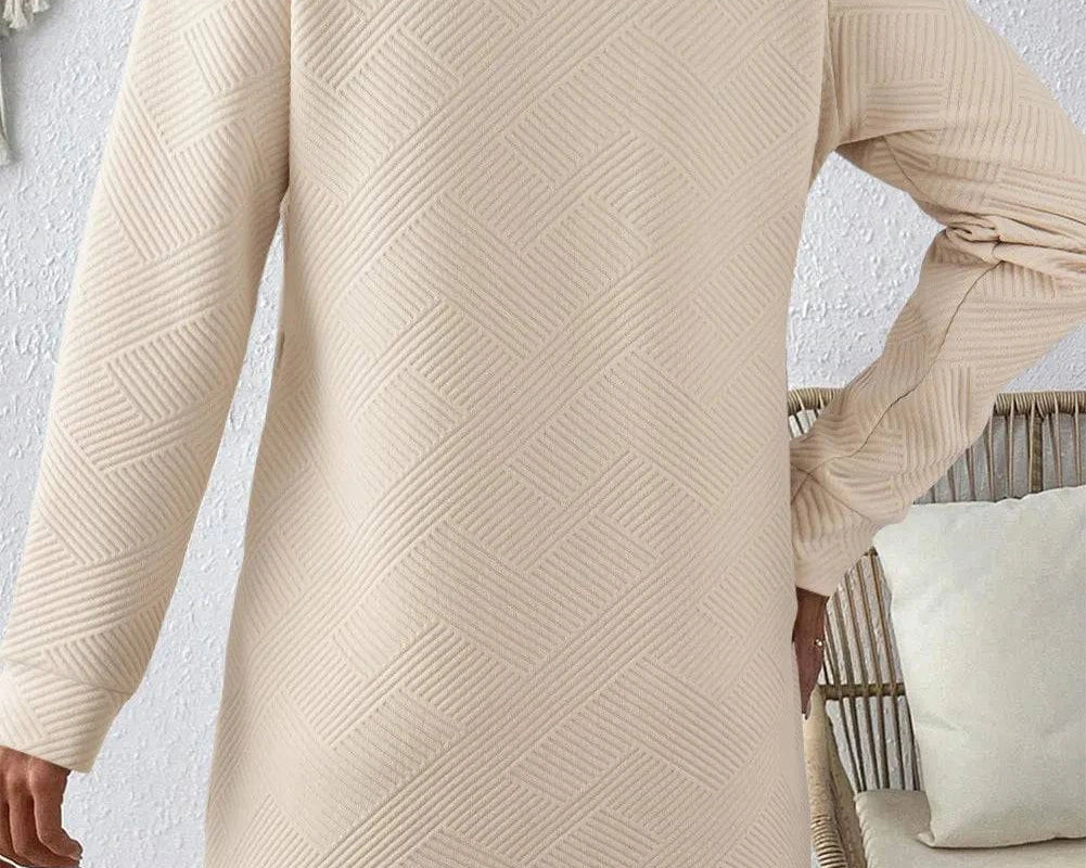 Textured Round Neck Long Sleeve Mini Dress - NEWYORKLISTED