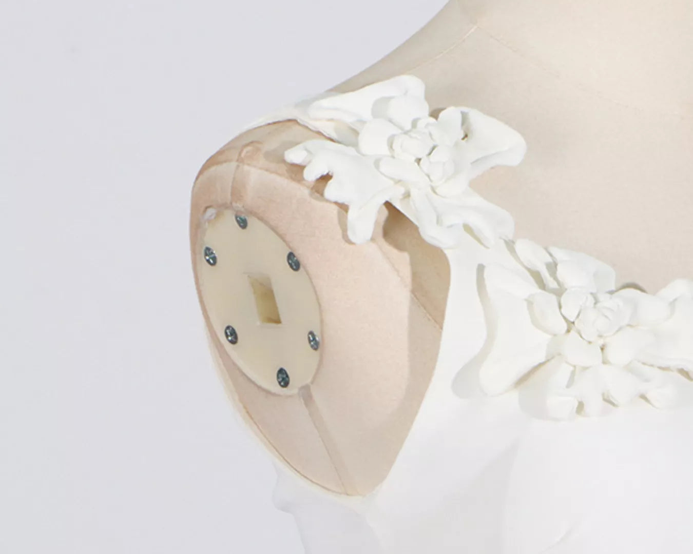 NEWYORKLISTED STYLE COLLECTION: White lace dress on a mannequin with a plain background