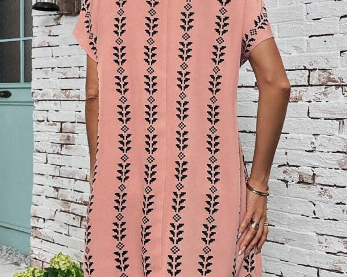 NYLD Wheat Motif Printed Round Neck Short Sleeve Dress - NEWYORKLISTED