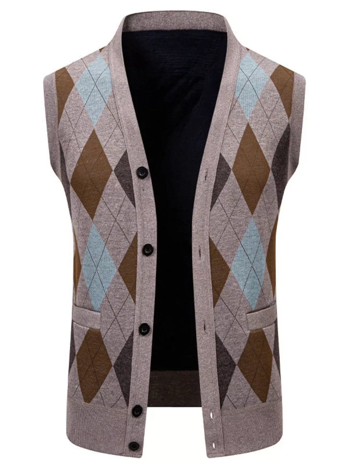 NEWYORKLISTED ATLAS MEN'S COLLECTION – Men's argyle V-neck button-down cardigan vest, product image 4