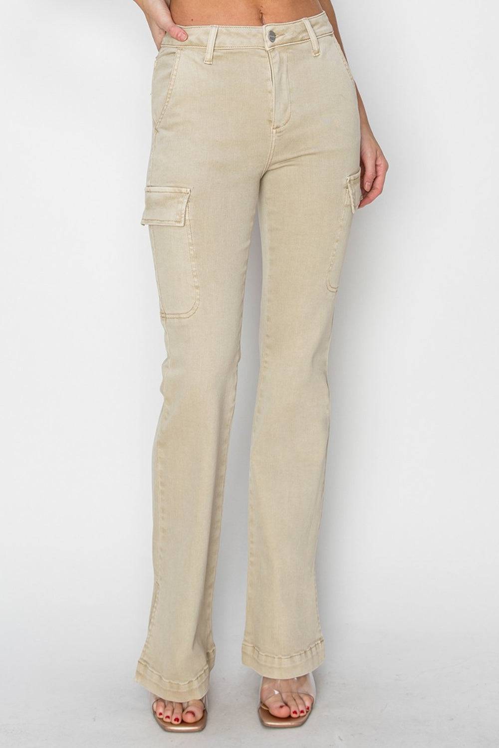 RISEN Full Size High Rise Side Slit Cargo Bootcut Jeans - NEWYORKLISTED