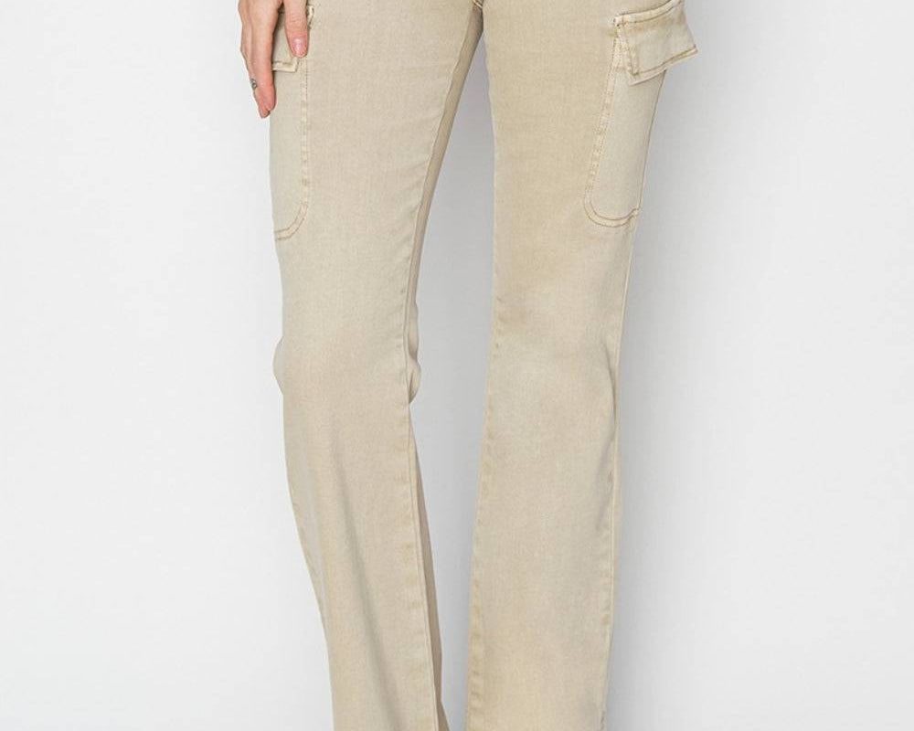 RISEN Full Size High Rise Side Slit Cargo Bootcut Jeans - NEWYORKLISTED