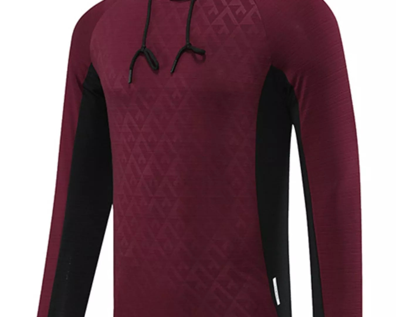 NEWYORKLISTED ATLAS MEN's COLLECTION: Maroon and black long-sleeve hoodie with geometric pattern on a white background