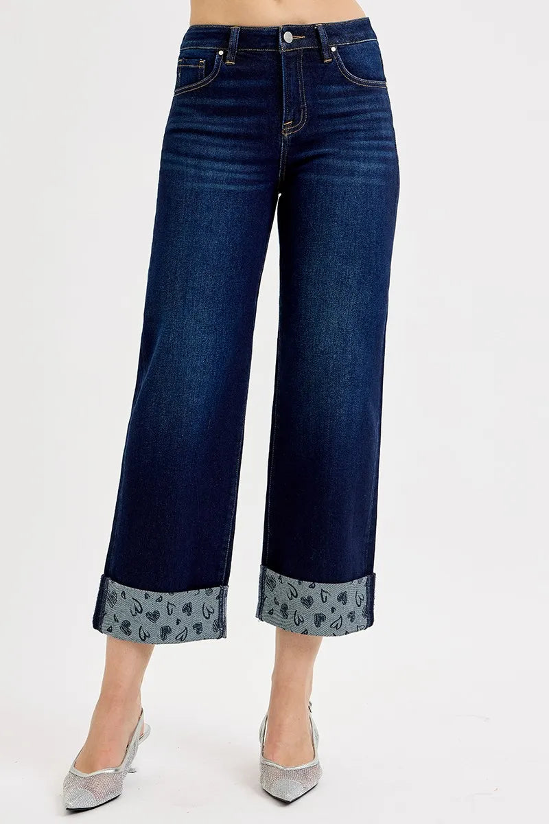 NEWYORKLISTED STYLE COLLECTION: RISEN Jeans Mid Rise Fit Crop Wide With Printed Cuff