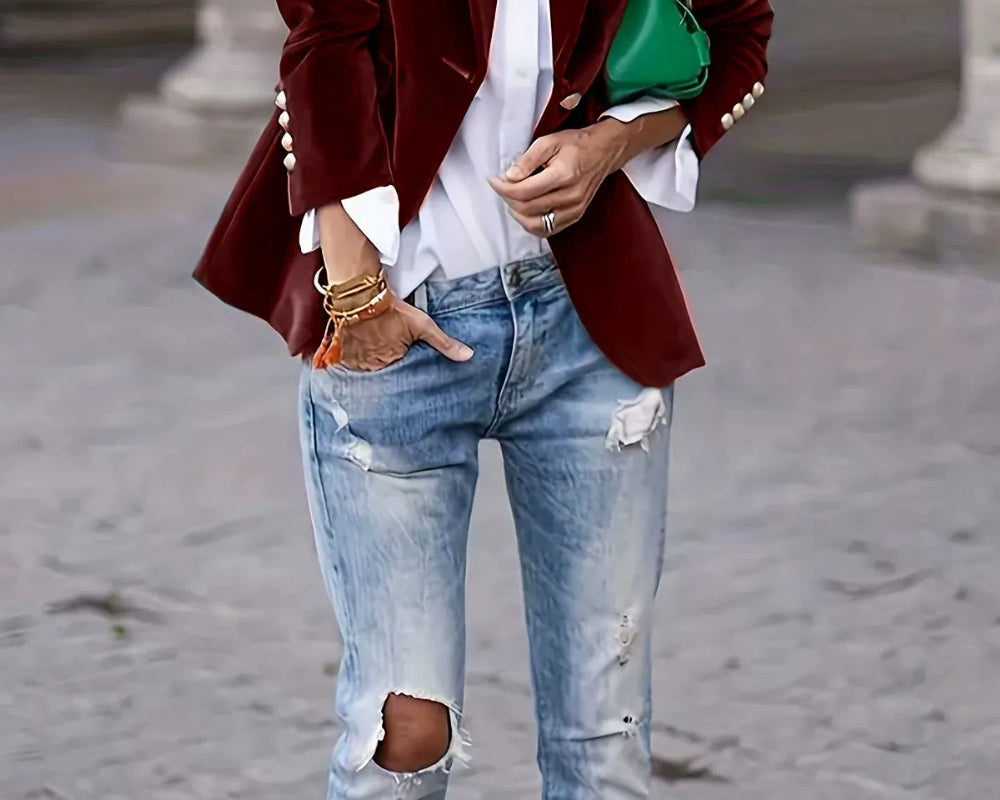 NEWYORKLISTED STYLE COLLECTION: One Button Burgandy Ladies Blazer - NEWYORKLISTED