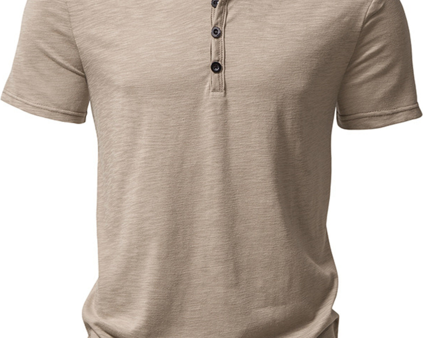 NEWYORKLISTED ATLAS MEN'S COLLECTION: Beige short-sleeve henley shirt on a white background