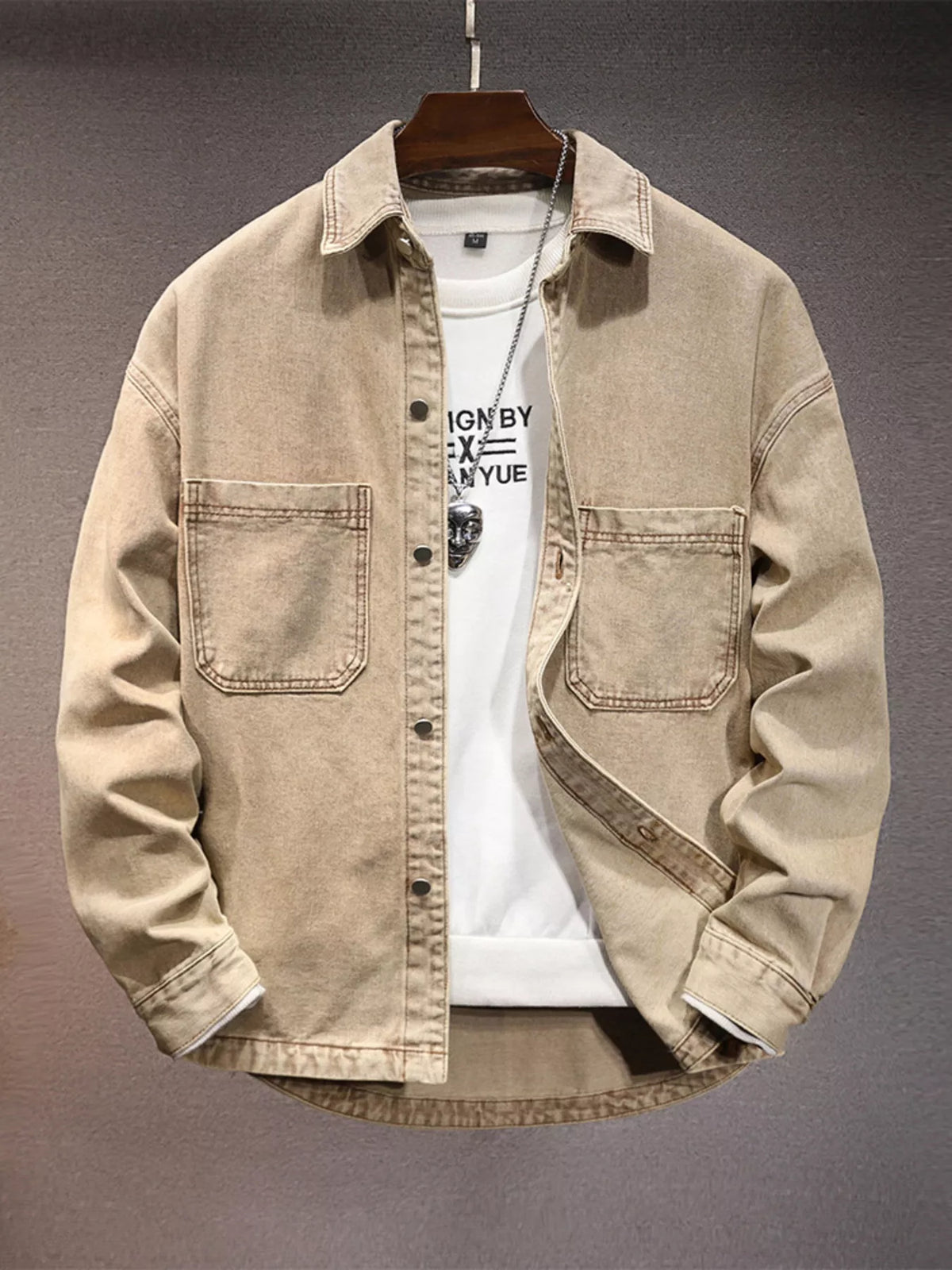 NEWYORKLISTED ATLAS MEN'S COLLECTION – Men's vintage washed denim dual-pocket shirt, product image 2
