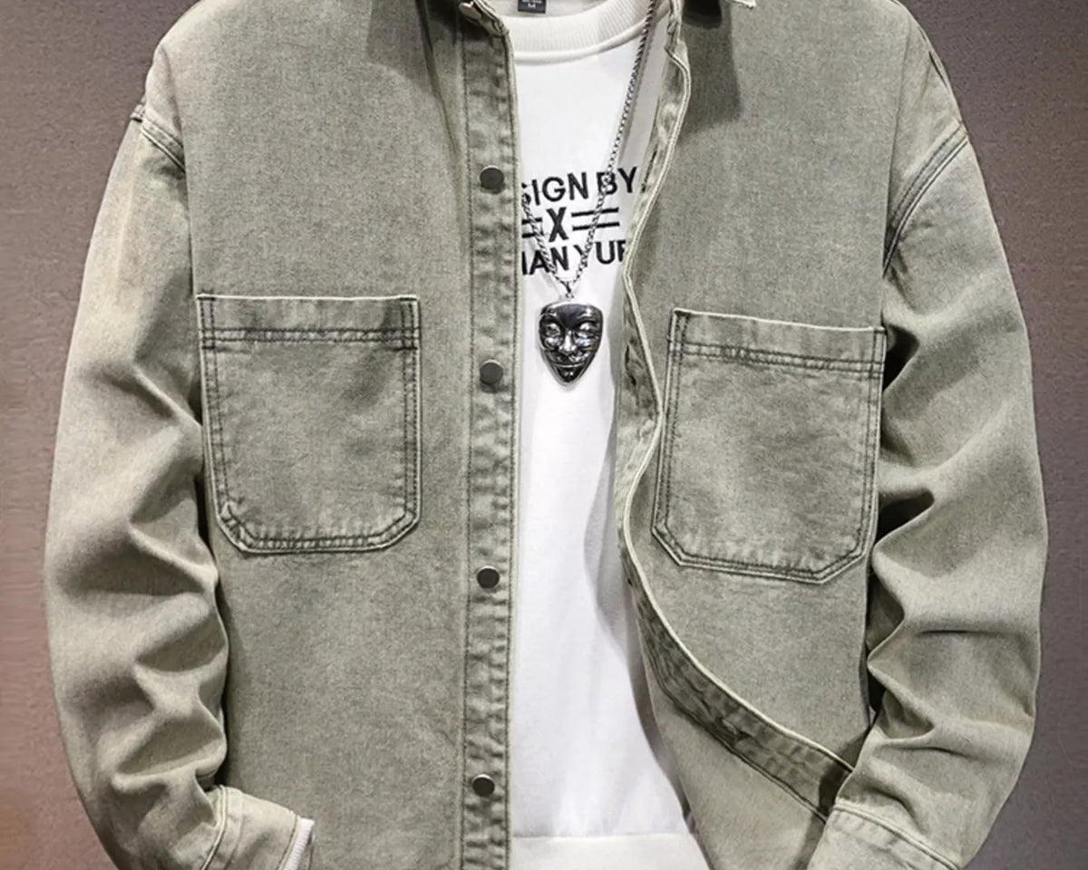 NEWYORKLISTED ATLAS MEN'S COLLECTION – Men's vintage washed denim dual-pocket shirt, product image 1