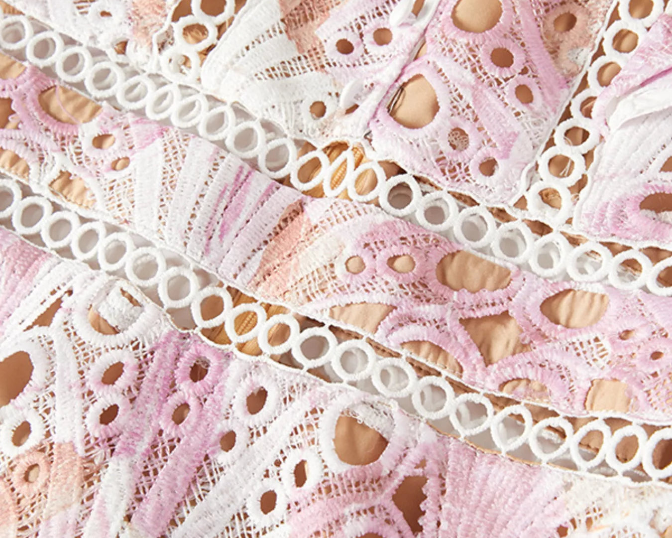 Close-up of pink and white lace fabric pattern