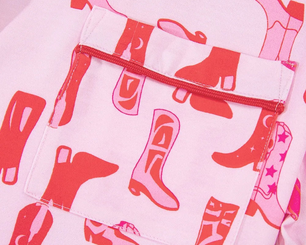 NEWYORKLISTED Intimate Apparel: Pink and red rain boot pattern on a white background