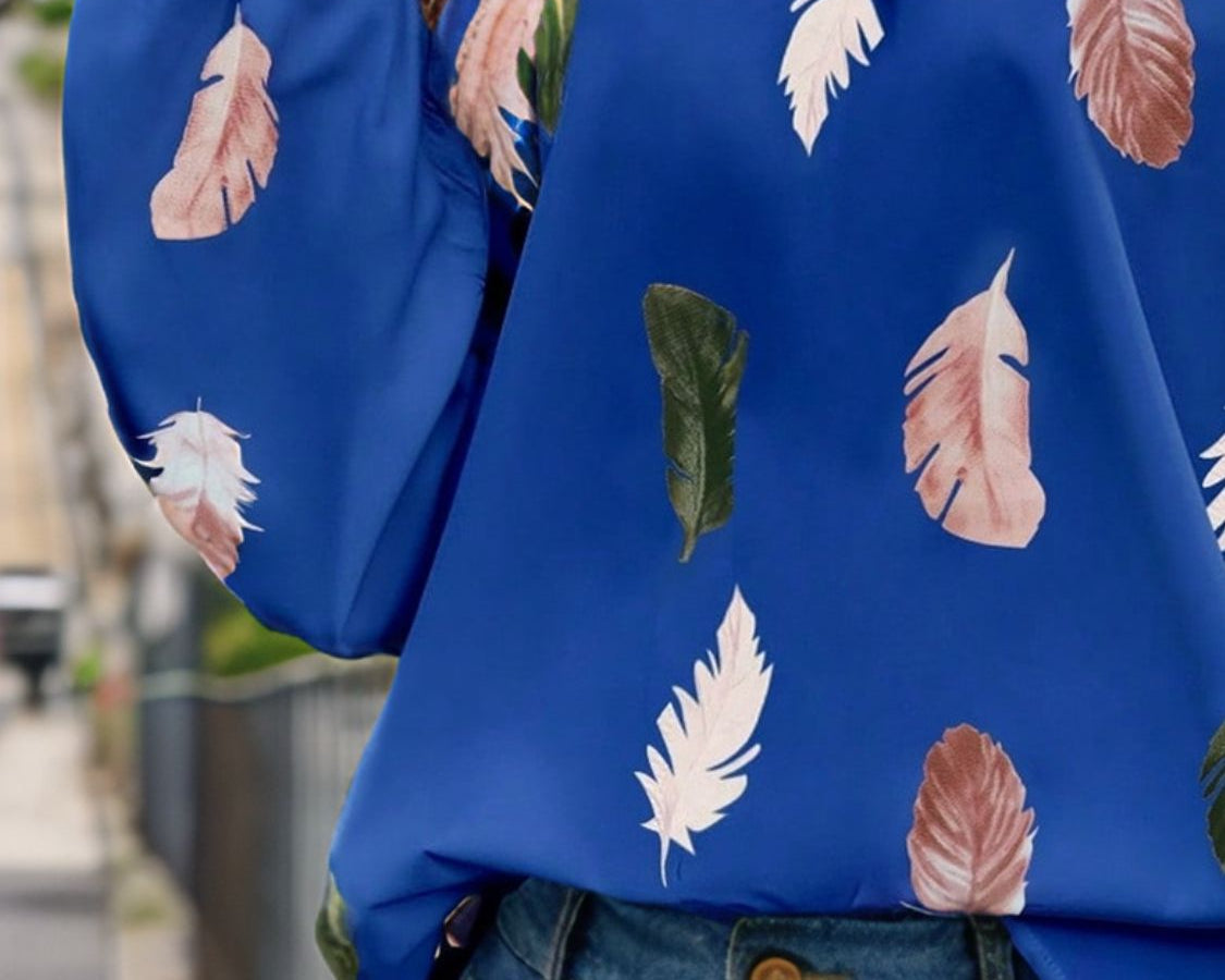 NEWYORKLISTED STYLE COLLECTION: Feather Print Balloon Sleeve Top - NEWYORKLISTED
