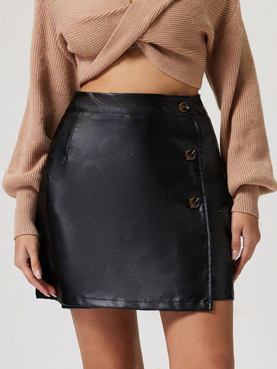 Buttoned High Rise Mini Skirt - NEWYORKLISTED