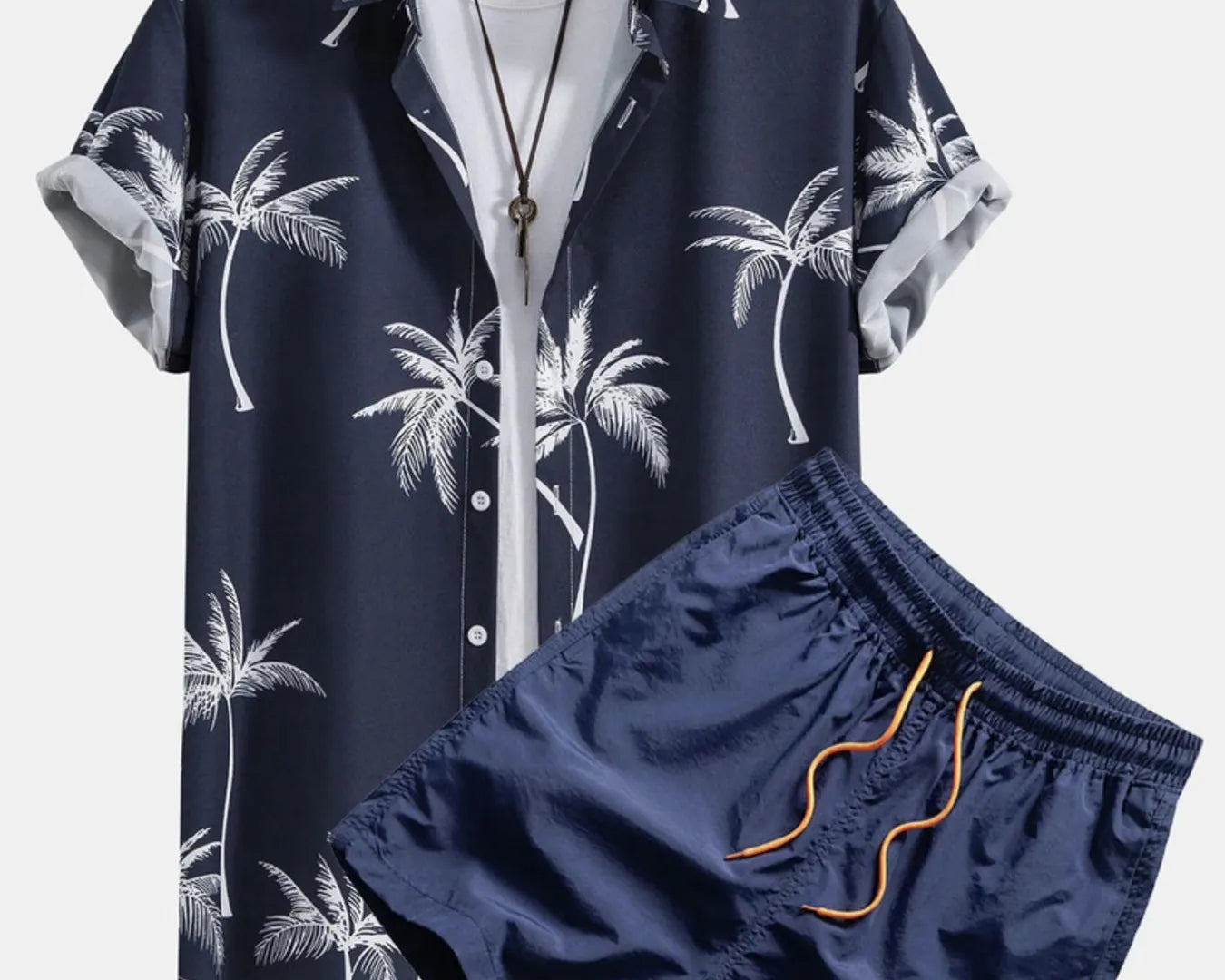NEWYORKLISTED ATLAS MEN'S COLLECTION: Palm Tree Print Short Sleeve Shirt & Shorts Set – Men's Plus Size | Lightweight Two-Piece Outfit in Navy