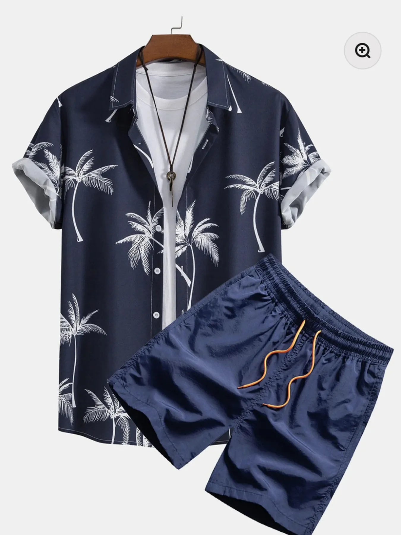 NEWYORKLISTED ATLAS MEN'S COLLECTION: Palm Tree Print Short Sleeve Shirt & Shorts Set – Men's Plus Size | Lightweight Two-Piece Outfit in Navy
