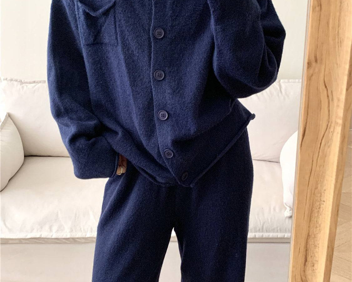 NEWYORKLISTED STYLE COLLECTION: Pocketed Round Neck Button Up Cardigan and Pants Sweater Set - NEWYORKLISTED