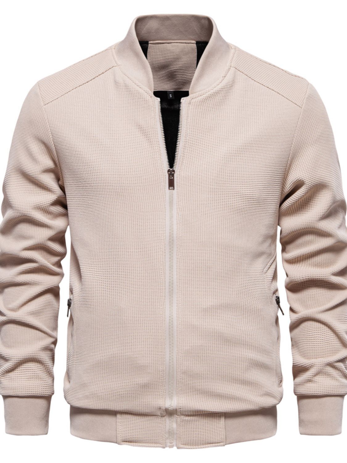 NEWYORKLISTED ATLAS MEN'S COLLECTION: Waffle Knit Baseball Collar Jacket - In Cream