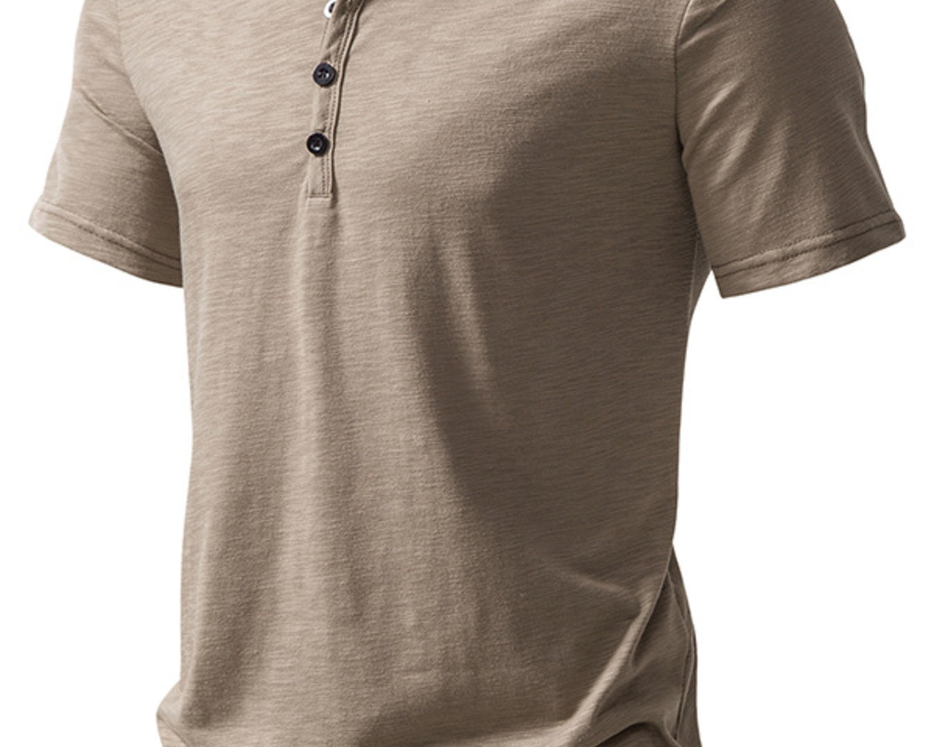 NEWYORKLISTED ATLAS MEN'S COLLECTION: Beige short-sleeve henley shirt on a white background