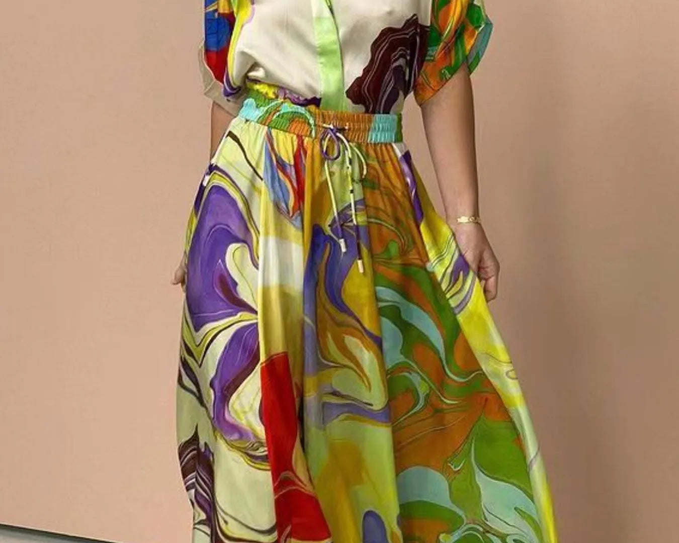 NEWYORKLISTED STYLE COLLECTION: Printed Button Up Shirt and Skirt Set