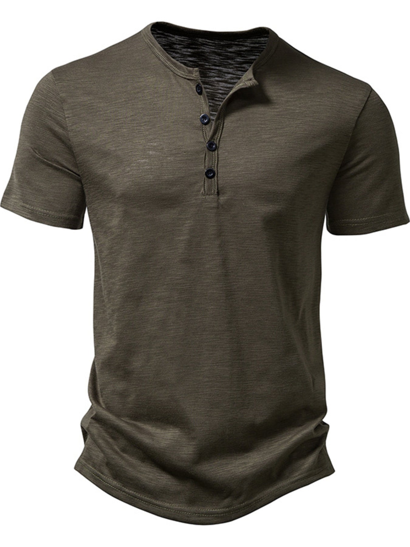 NEWYORKLISTED ATLAS MEN'S COLLECTION: Green short-sleeve henley shirt on a white background