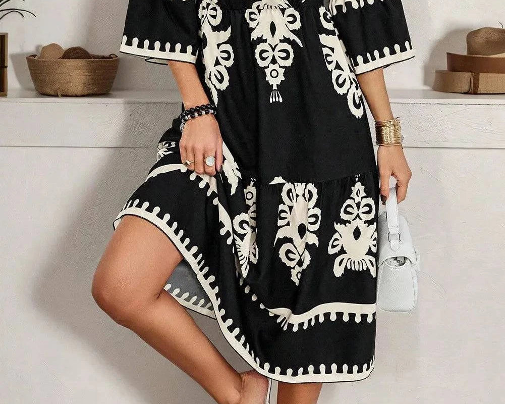 NEWYORKLISTED STYLE COLLECTION: Lovely Print Half Sleeve Knee Length Dress - NEWYORKLISTED