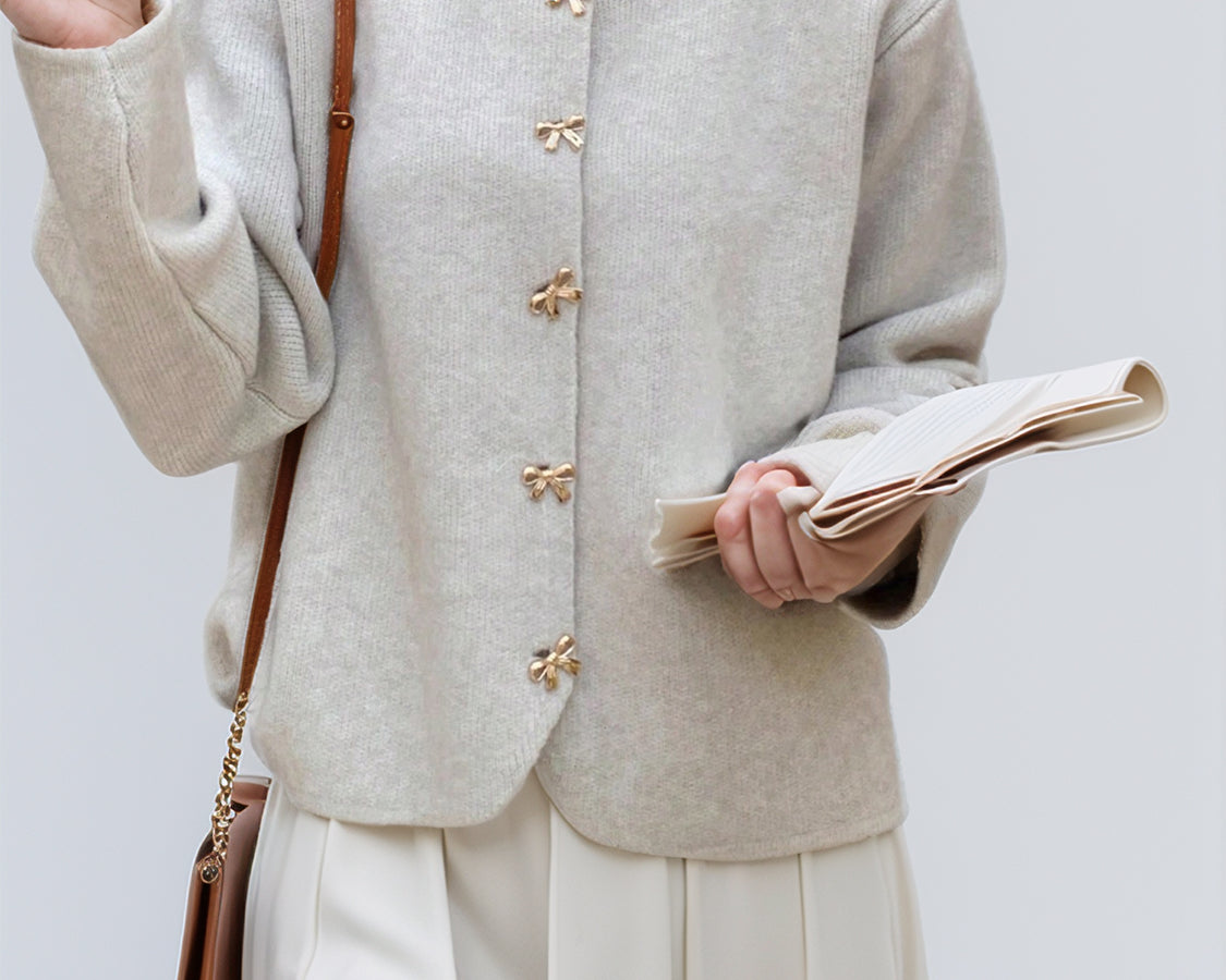 NEWYORKLISTED STYLE COLLECTION: Bow Button Long Sleeve Cardigan - NEWYORKLISTED