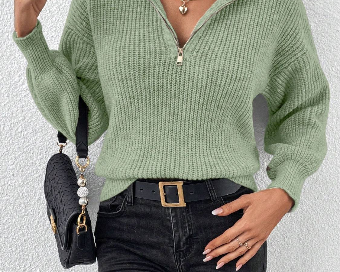 Honey Half Zip Dropped Shoulder Sweater - NEWYORKLISTED