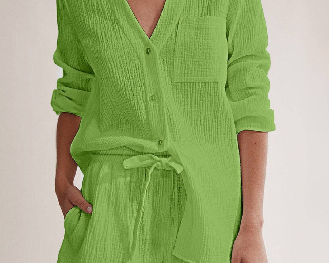 NYLD: Notched Long Sleeve Top and Shorts Set - NEWYORKLISTED