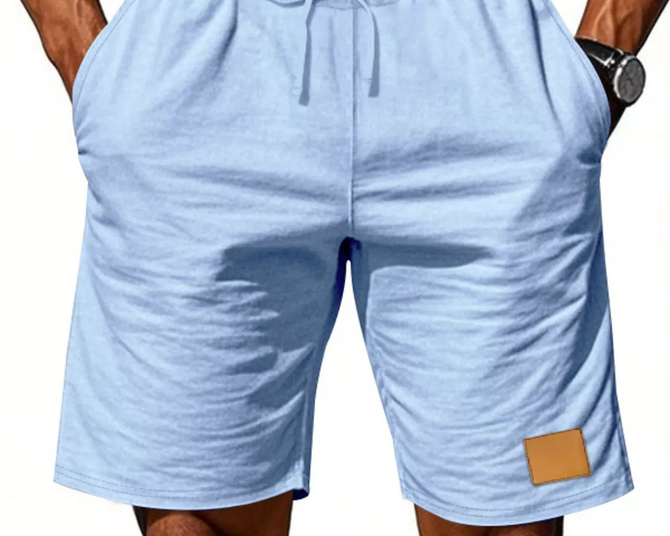 NEWYORKLISTED ATLAS MEN'S COLLECTION: Light blue shorts with a drawstring on a white background